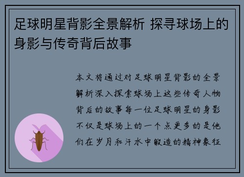 足球明星背影全景解析 探寻球场上的身影与传奇背后故事